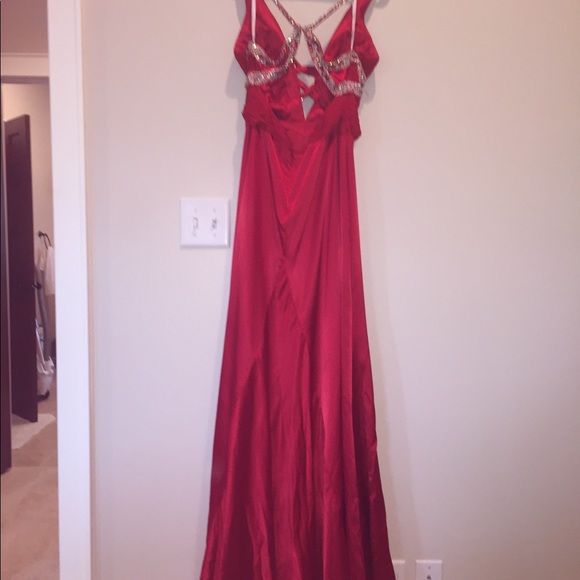 red silk evening dress